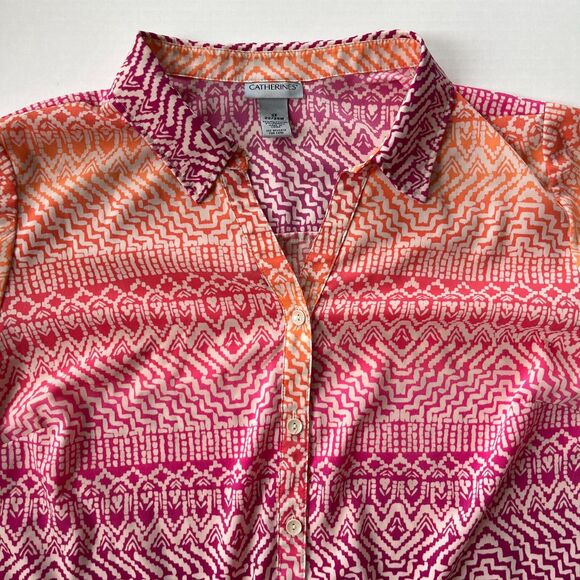 Catherines Button Up Shirt 2X Lightweight Comfortable Office Ombre Colorful - Picture 2 of 5